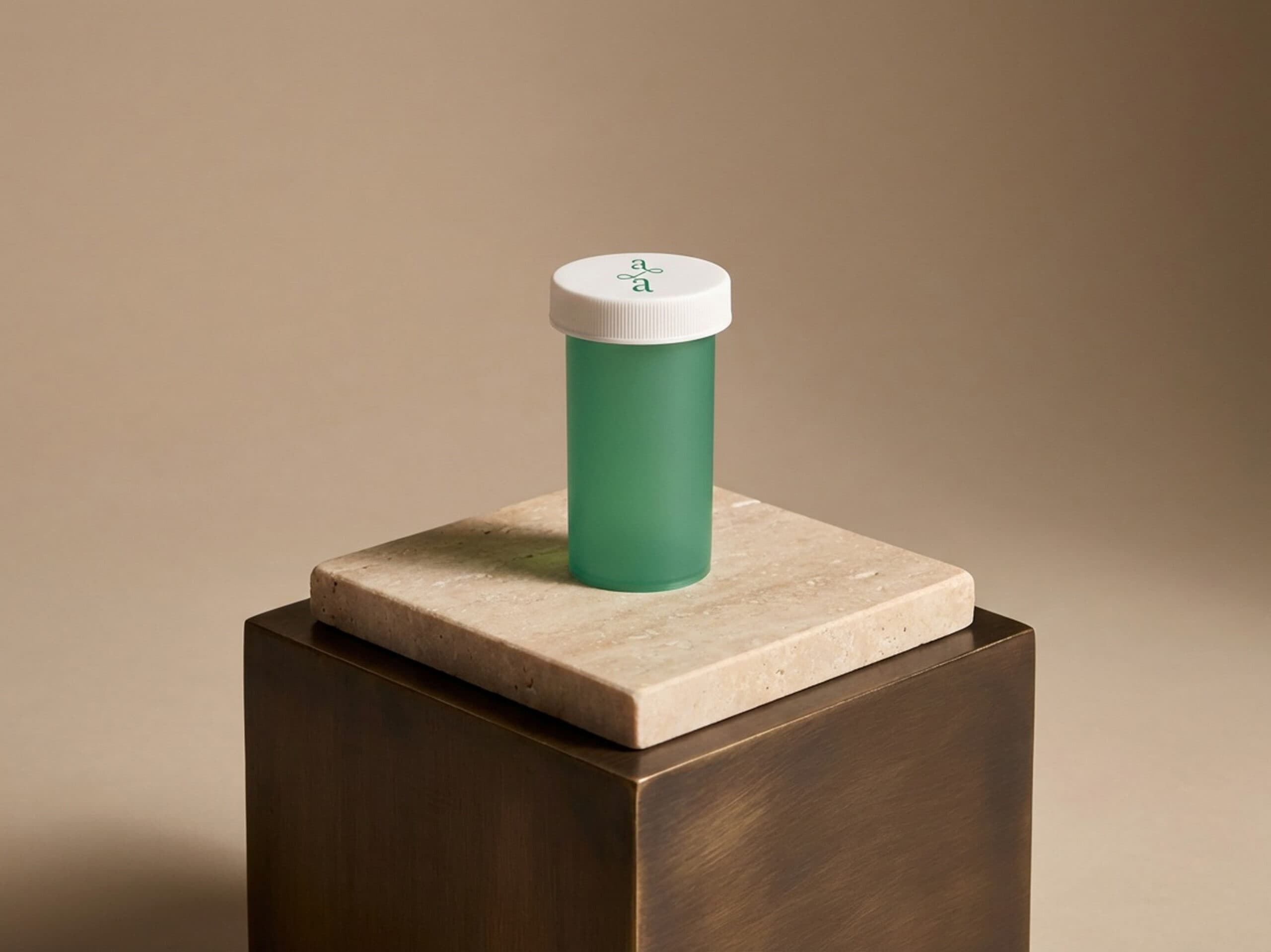 A green pill bottle