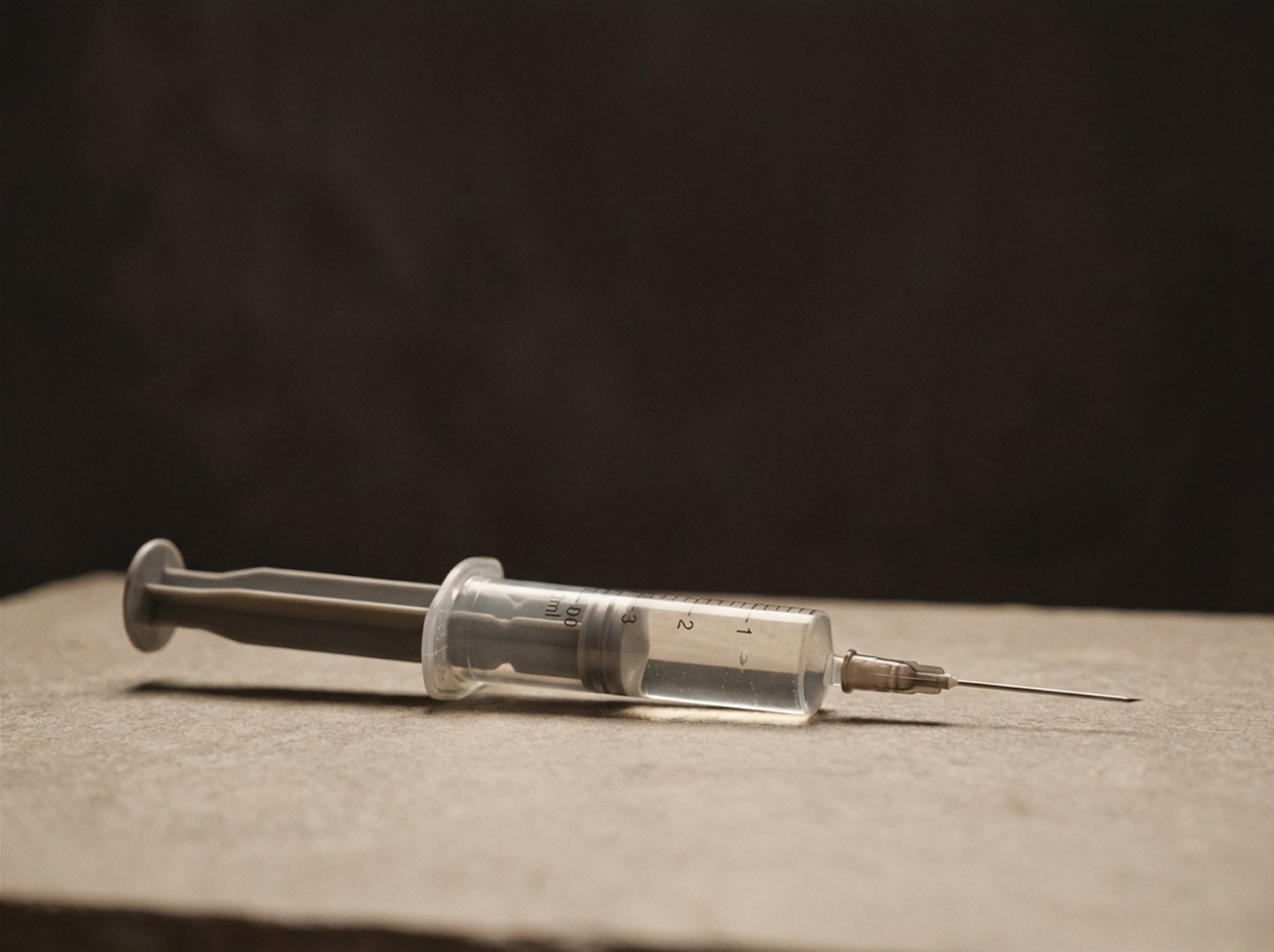 A syringe half-filled with clear liquid